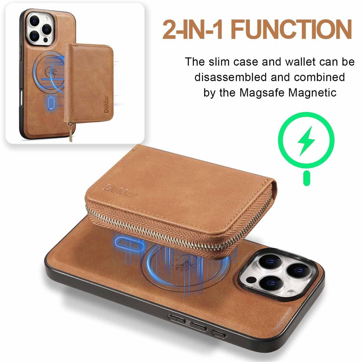 For iPhone 16ProMax 16 15 14 13 12 Leather Phone Case with Strong Magnetic Wallet, Anti-Fall Card Bag Kickstand for Magsafe Shockproof Business Hard Full Cover