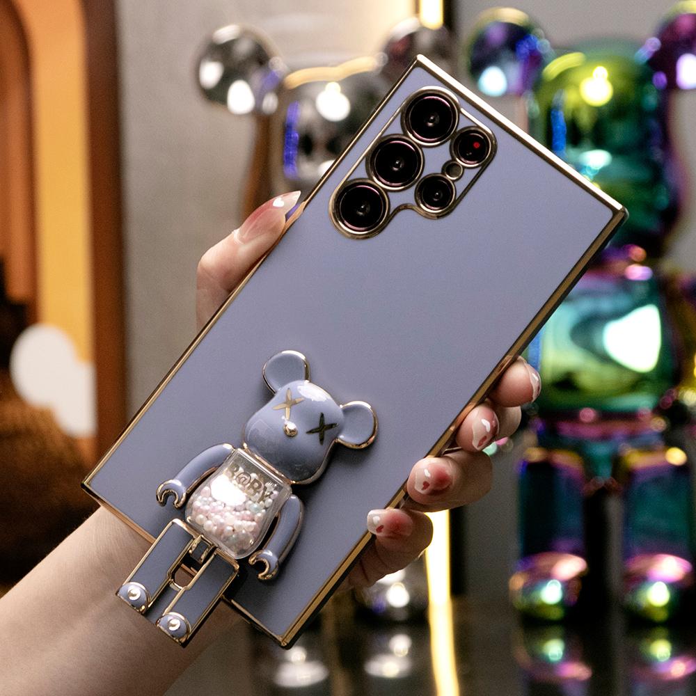 Plating Candy Bear Stand Phone Case for Samsung S25Ultra S25Plus S25 S24Ultra S24Plus S24 S24FE