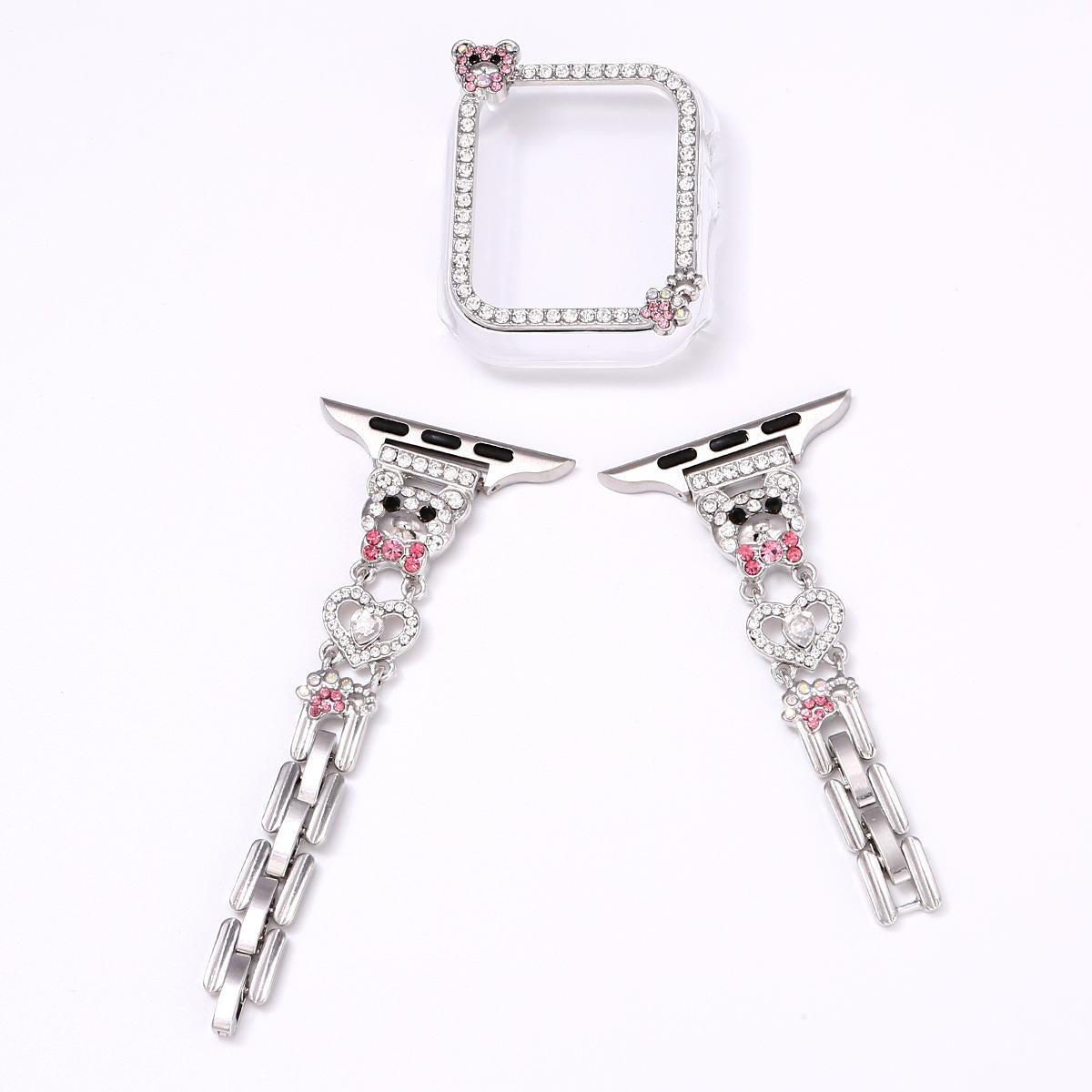 Diamond Bear Chain and Watch Case for Apple Watch 44mm Band 45 42 38 41 Ultra 49mm Link Bracelet for IWatch Series 9 8 7 6 SE 5 4