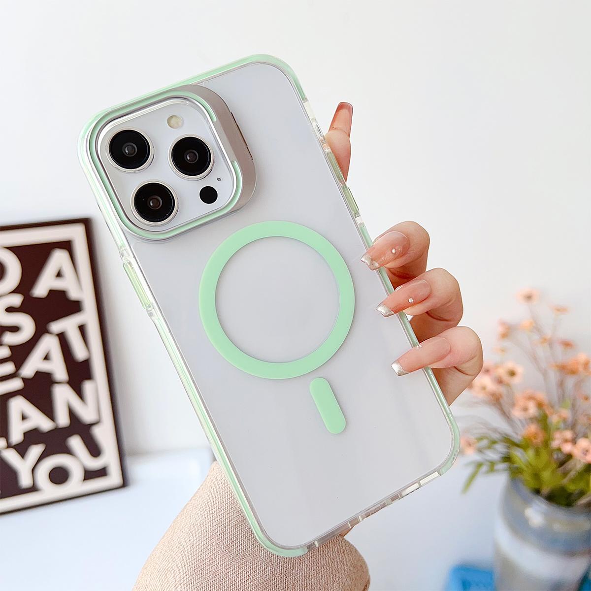 Dual Color Lens Stand Magnetic For Magsafe Wireless Charging Phone Case For iPhone 16 15 14 13 Pro Max Plus Clear TPU Acrylic Hard Cover