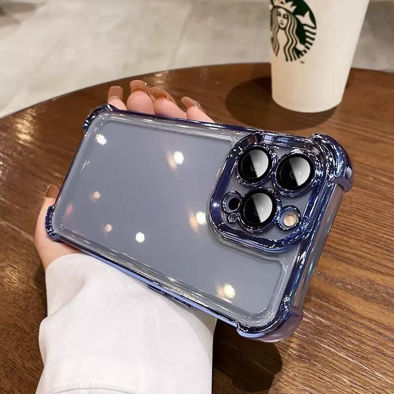 For iPhone 16 15 14 13 Phone Case, Luxury Four Corner Plating Clear High Definition Acrylic Built-in Camera Protector Shockproof Hard Full Cover