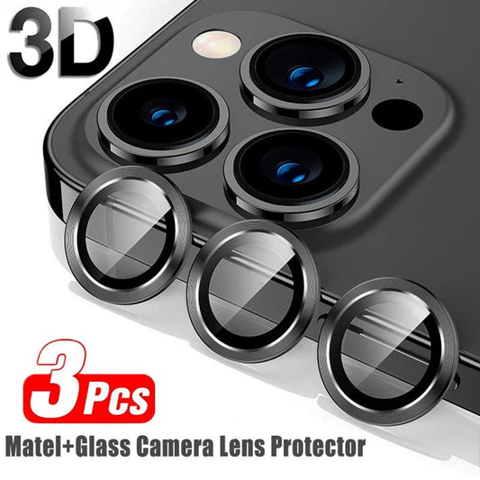 CD Grain Metal Ring Tempered Glass Camera Lens Protective Cap For iPhone 16 15 14 13 12