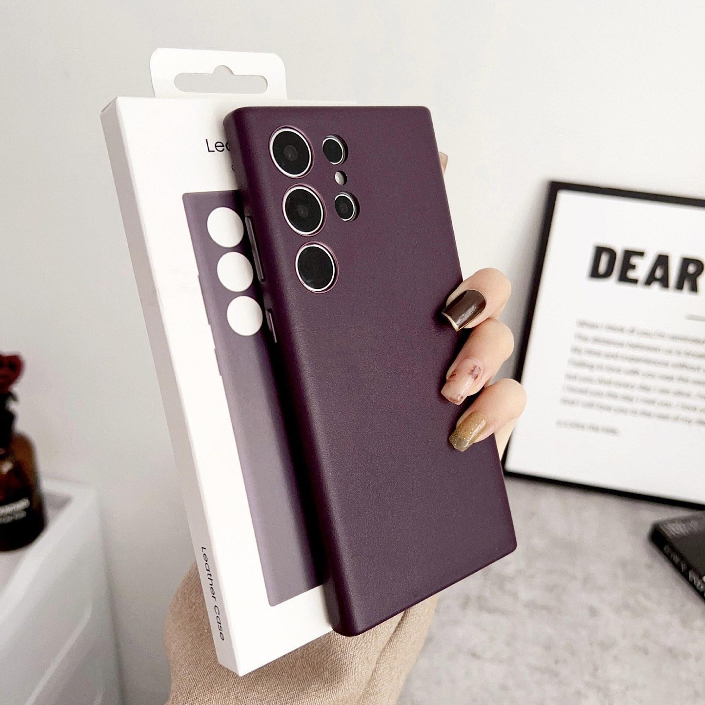 For Samsung S24 S24+ S24Ultra, Leather Phone Case Full Cover Protective Shockproof Back Cover with Metal keys and Flannel Lining