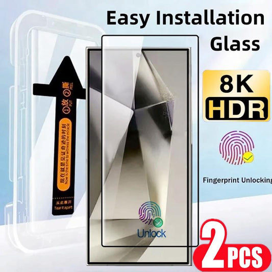 2 Pieces Easy Installation Tempered Glass For Samsung S25 S24 S23 S22 S21 Note20 S20 FE A55 A54 A53 A15 A13 A14 A15 A52 A12 A51 A24 A34 A25 A35 Screen Protector