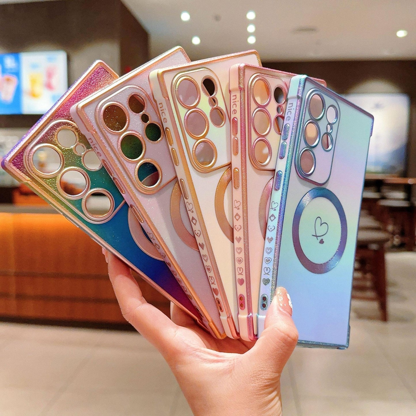 Matte Colorful Gradient Plating Love Heart TPU Strong Magnetic Phone Case For Samsung S25Ultra S24 S23 S22 S21 Shockproof Soft Full Cover