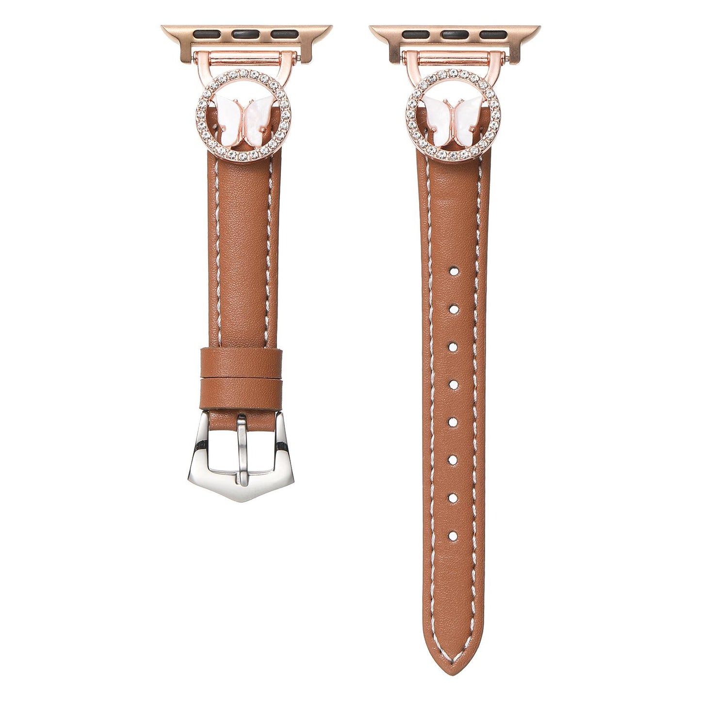 Bling Butterfly Stitching Leather Metal Strap for Apple Watch 44mm Band 45 42 38 41 Ultra 49mm Link Bracelet for IWatch Series 9 8 7 6 SE 5 4