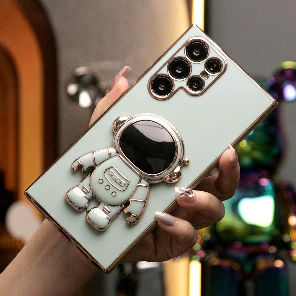 Astronaut Plating Kickstand Soft Phone Case For Samsung S25 S24 S23 S22 S21 Note20
