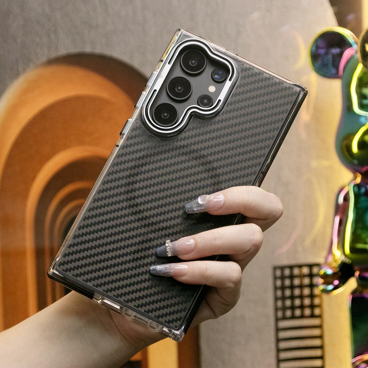 Strong Magnetic Carbon Fiber Pattern Phone Case, Metal Hardware Camera Lens Kickstand Acrylic Cover, With Shockproof Anti-Fall Bumper For Samsung S25 S24 S23 S21FE A14 A15 A24 A25 A35 A54 A55