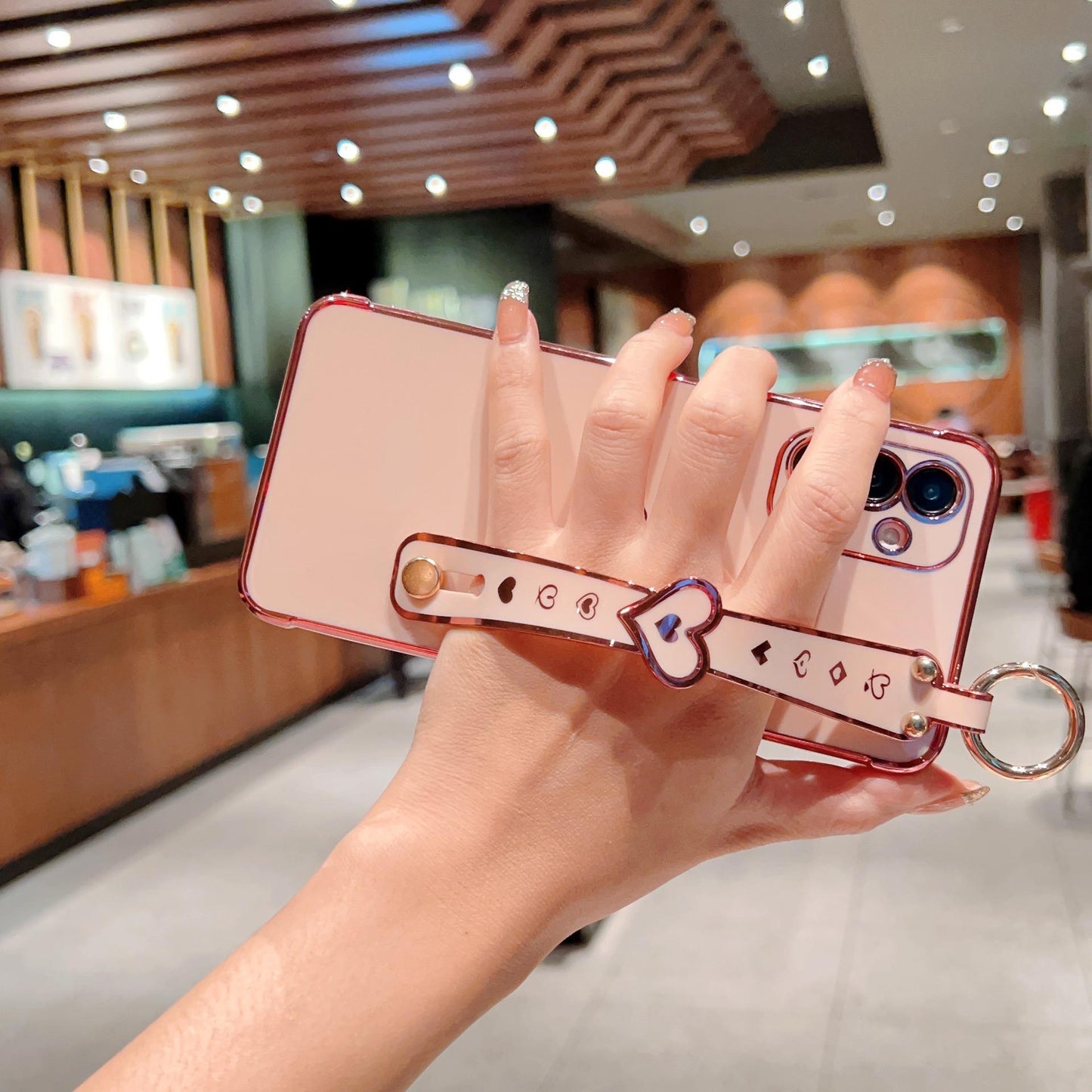 Plating Love Heart TPU Phone Case with Wristband For Samsung S25Ultra S24 S23 S22 S21 Shockproof Soft Full Cover