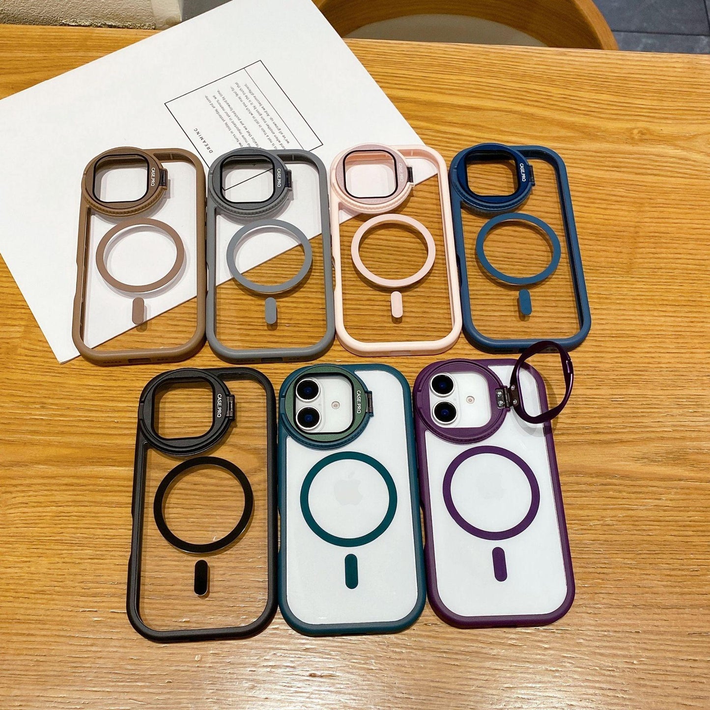 For iPhone 16ProMax 15 14 13 12 Pro Max Phone Case With Camera Kickstand, Clear Magnetic Acrylic Built-in Camera Protector Support Wireless Charging Anti-Fall Bumper Hard Full Cover