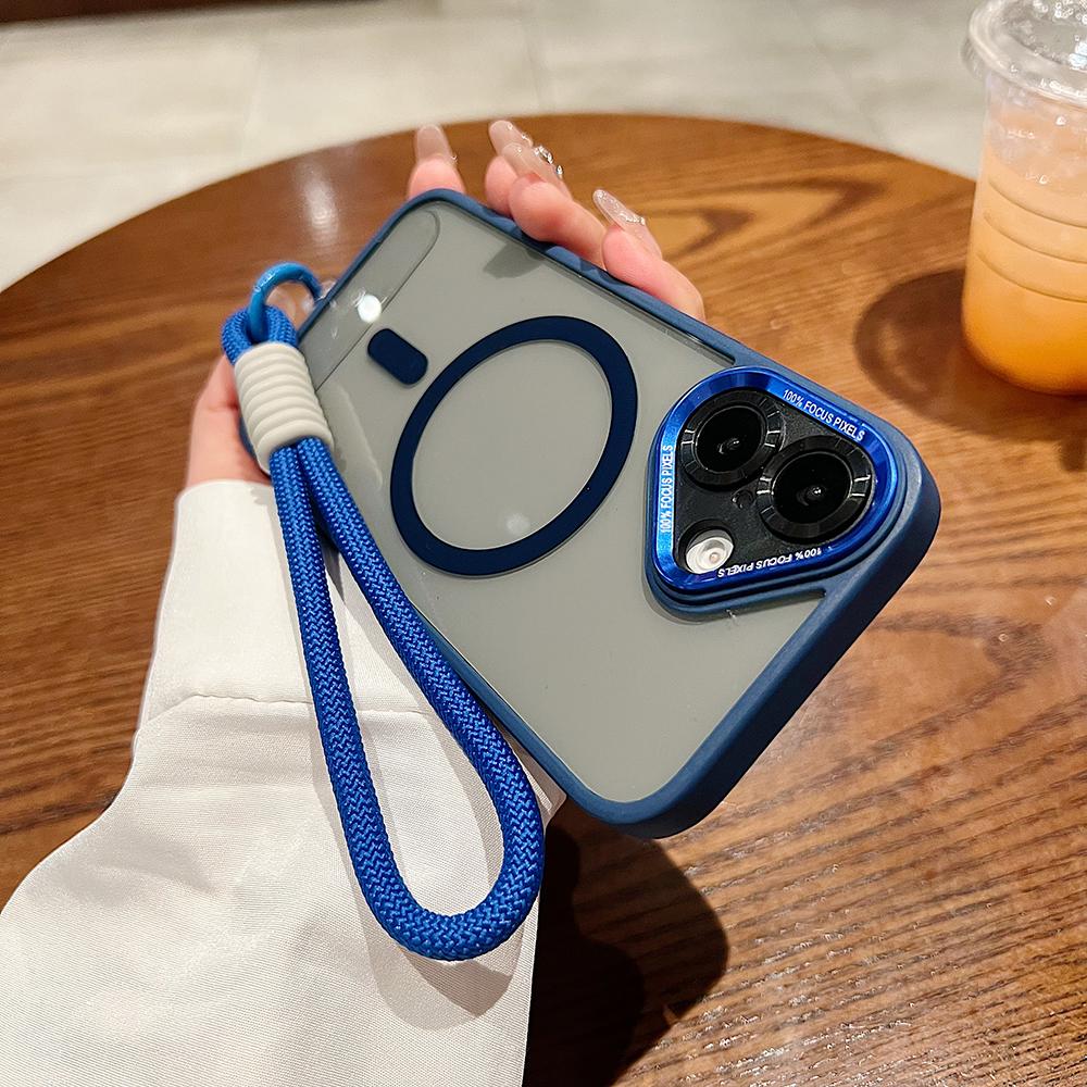 Colorful Crystal High Definition Clear Magnetic Phone Case with Woven Wristband For iPhone 16ProMax 16 15 14 13 12 11 Pro Max Plus Transparent HD Len Protection Hard Full Cover