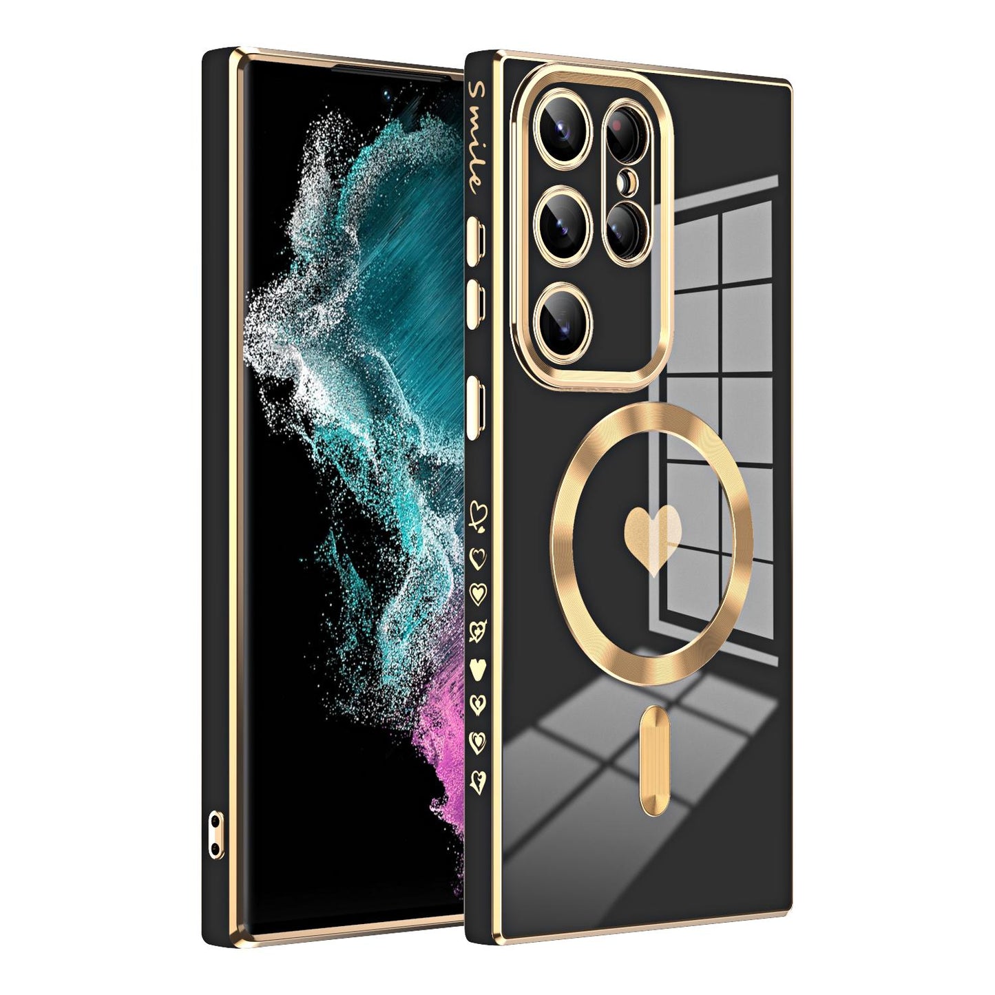 Electroplated Glossy Love Heart Magnetic TPU Case For Samsung S23 Ultra S22 S21 Plus Soft Cover