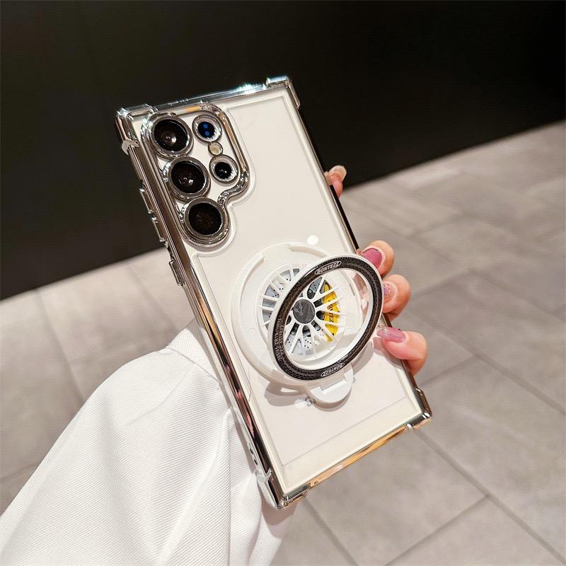 Plating Four Corners Shockproof Clear Kickstand Case For Samsung S25 S24 S23 S22 S21 Note20 Transparent Hard Acrylic Hybrid Bumper Armor Cover