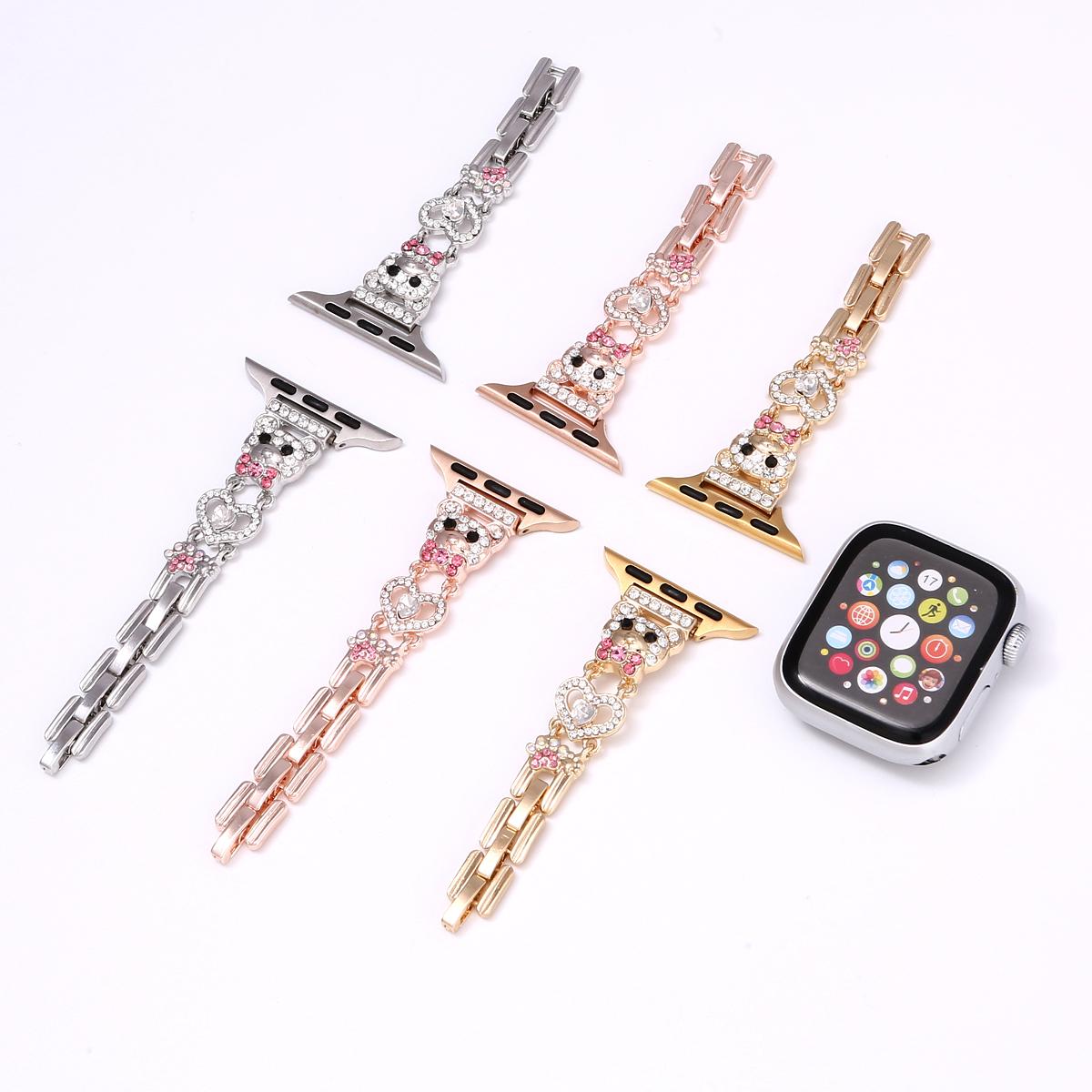 Diamond Bear Chain and Watch Case for Apple Watch 44mm Band 45 42 38 41 Ultra 49mm Link Bracelet for IWatch Series 9 8 7 6 SE 5 4