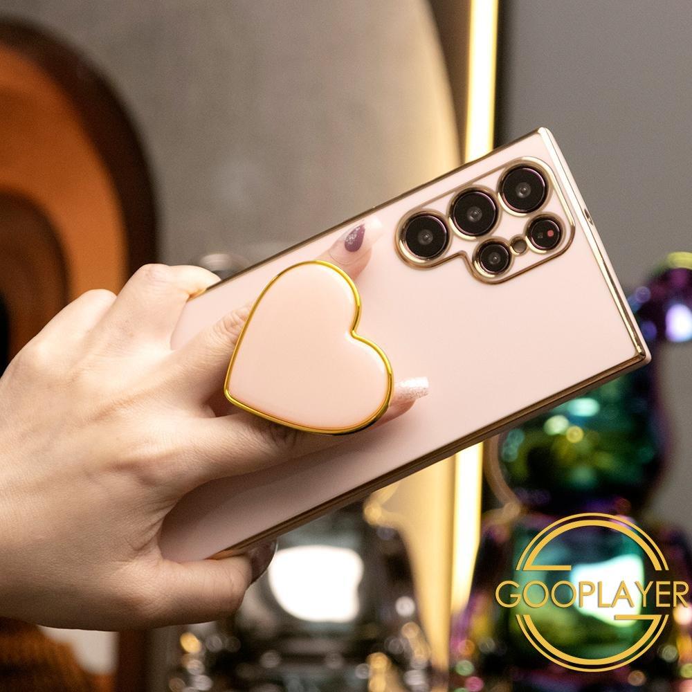 Plating Love Heart Pop Stand Phone Case For Samsung S25 S24 S23 S22 S21 Note20