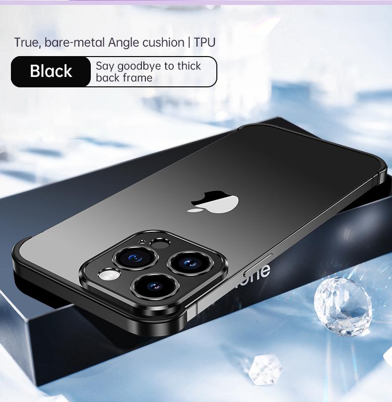 Ultrathin Frameless Aluminium Alloy Metal Bumper Corner Cover Protector Case for iPhone 15 14 13 12 Pro Max Drop-proof Cover