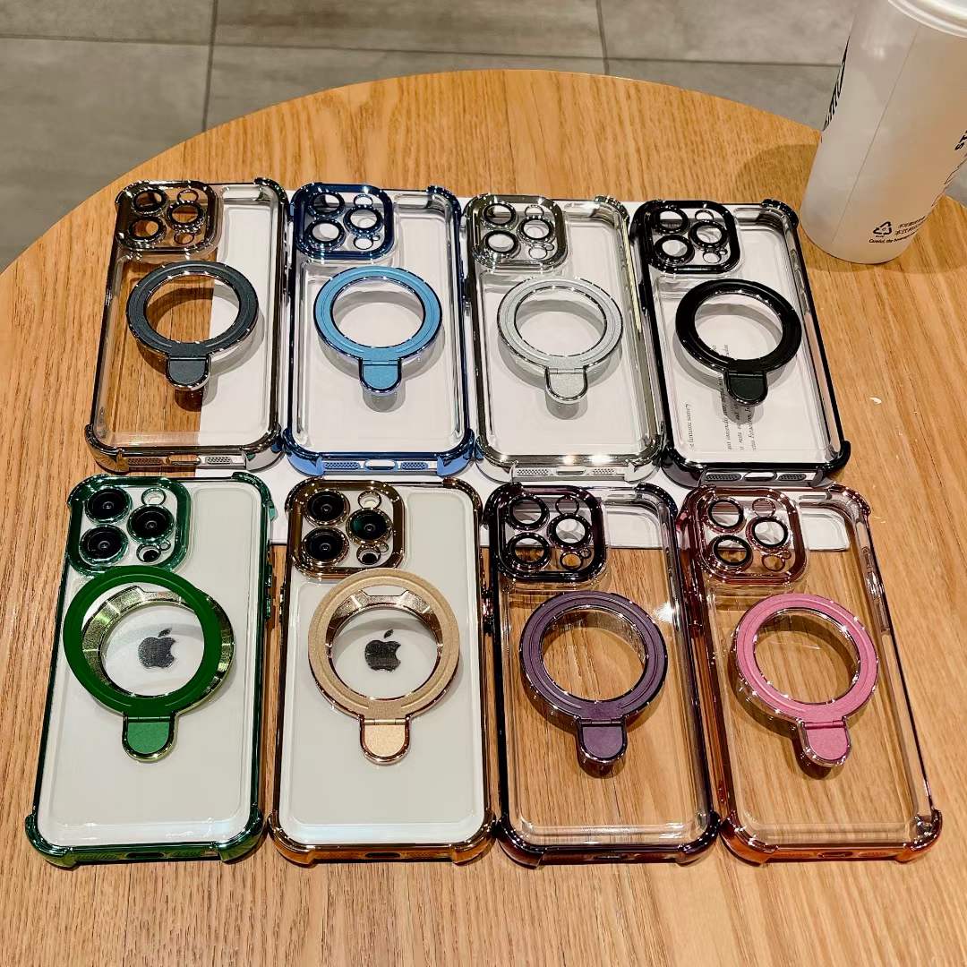 For iPhone 16 15 14 13 12 Pro Max Phone Case With Magnetic Kickstand, Clear High Definition Four Corners Shockproof Acrylic for Magsafe Anti-Fall Full Cover