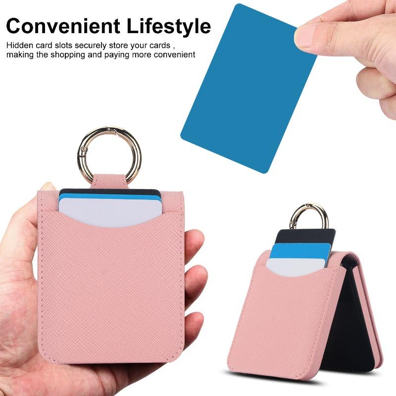 Cross Grain Leather Ring Phone Case for Samsung Galaxy Z Flip 6 5 4 3 Flip5 Flip4 Flip6 Wallet with Card Holder Shockproof Cover