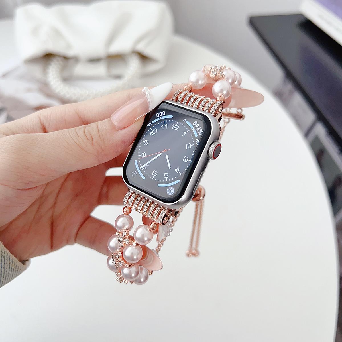 Dual Raw Pearl Chain Strap for Apple Watch 44mm Band 45 42 38 41 Ultra 49mm Link Bracelet for IWatch Series 9 8 7 6 SE 5 4