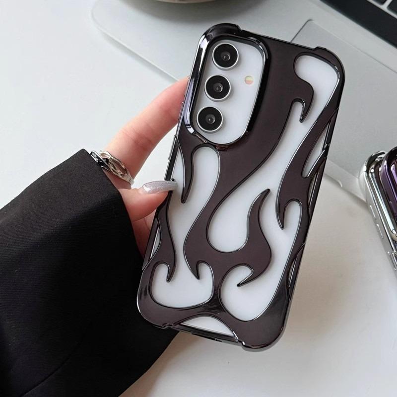Heat Dissipation Four Corner Shockproof Plating/Matte Fire Pattern Hollow Out Cooling Phone Case For Samsung S25Ultra S24 S23 S22 A14 A15 A16 A06 A54 A55 Soft Full Cover