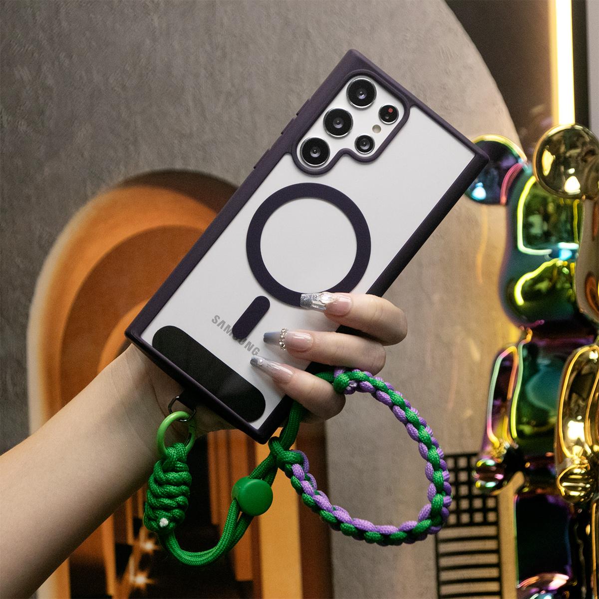 Transparent Magnetic Shockproof Hard Phone Case With Hand Woven Wristband For iPhone 16 15 14 13 12 11 XR X XSMax Silicone Candy Color Edges Clear Acrylic Cover