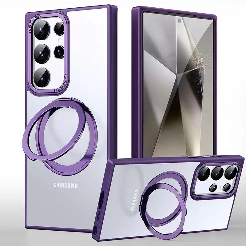 360 Degree Rotation Stand Holder Matte Ultra Clear Strong Shockproof Magnetic Phone Case Wireless Charging For Samsung S25Ultra S25 S24 S24Plus S24Ultra S23Ultra S23