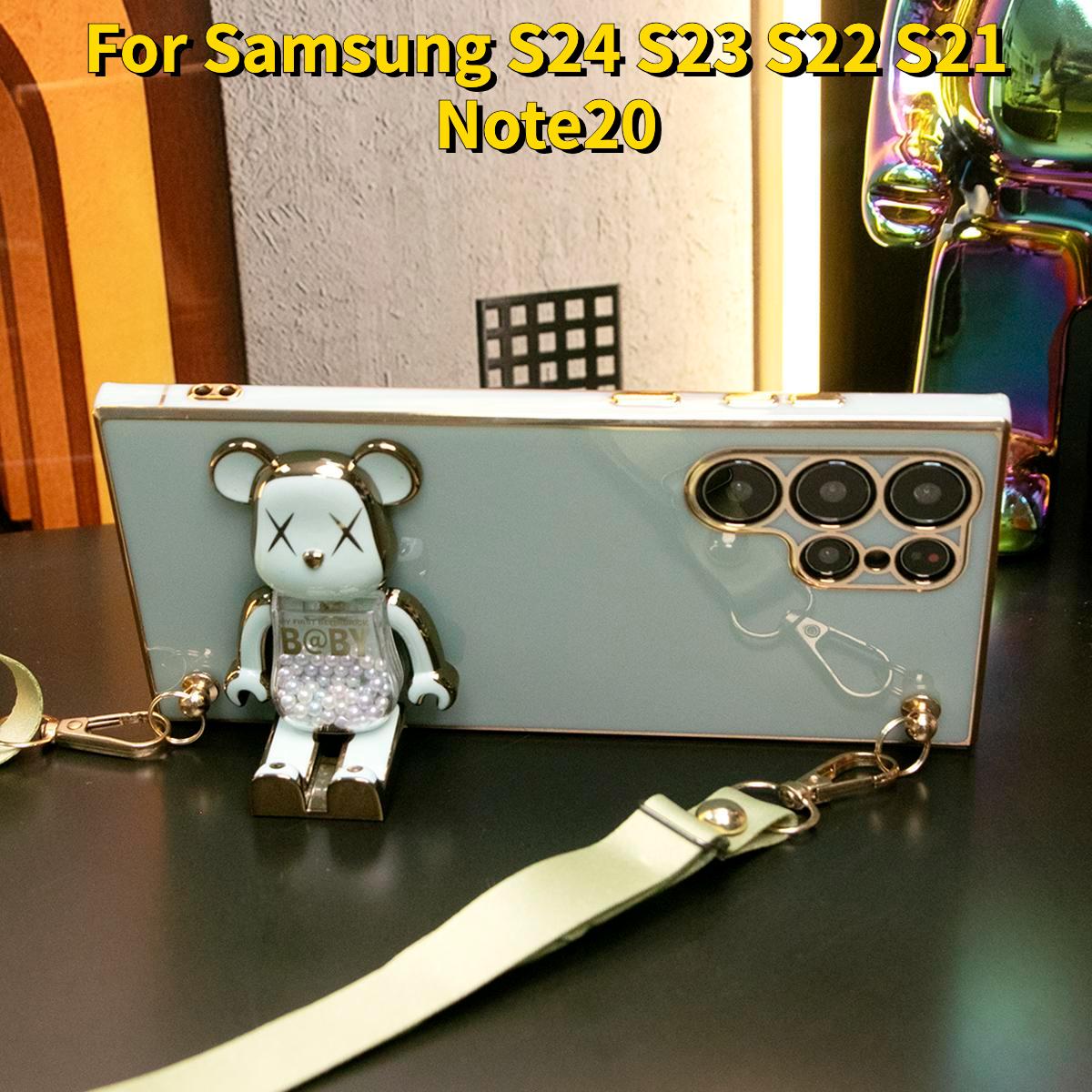 Candy Bear Kickstand with Crossbody Lanyard Phone Case for Samsung S24 S23 S22 S21 FE Plus Ultra Note 20 Soft TPU Back Cover