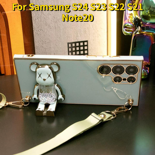 Candy Bear Kickstand with Crossbody Lanyard Phone Case for Samsung S24 S23 S22 S21 FE Plus Ultra Note 20 Soft TPU Back Cover
