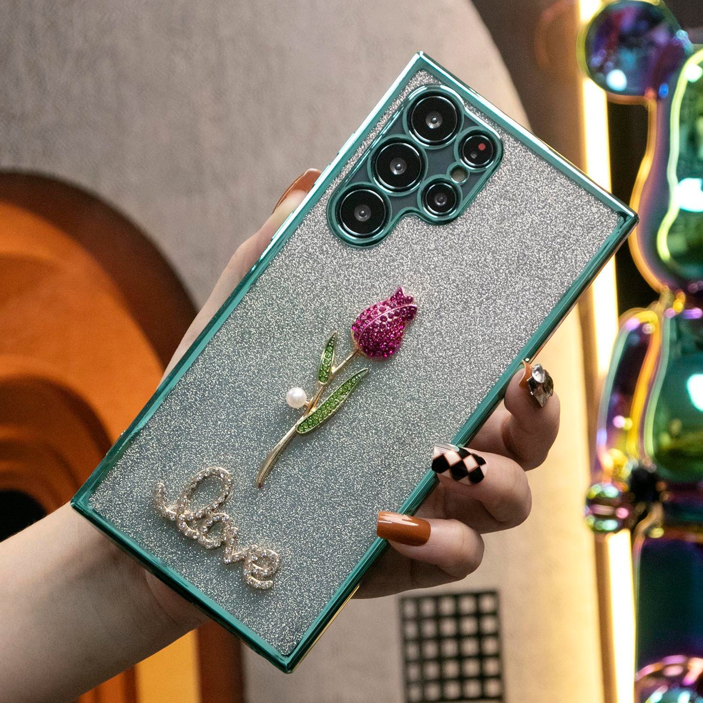 Luxury Diamond Plating Rose Flower Glitter Clear Gradient TPU Plating Shockproof Soft Phone Case For Samsung S24Ultra S24FE S24 S23 S22 S21 FE Plus Ultra