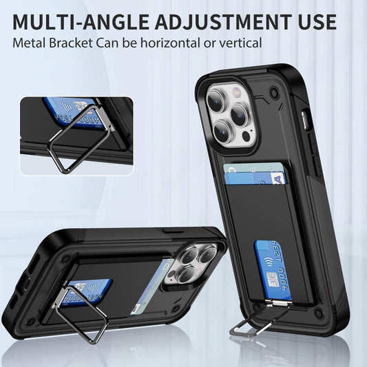 Portable Strong Magnetic Wallet Card Holder Multi Angle Metal Kickstand Rubber Card Slot Case for Magsafe for iPhone 16 15 14 13 12 for Samsung S25 S24 S23 Magnetic Stand Cover
