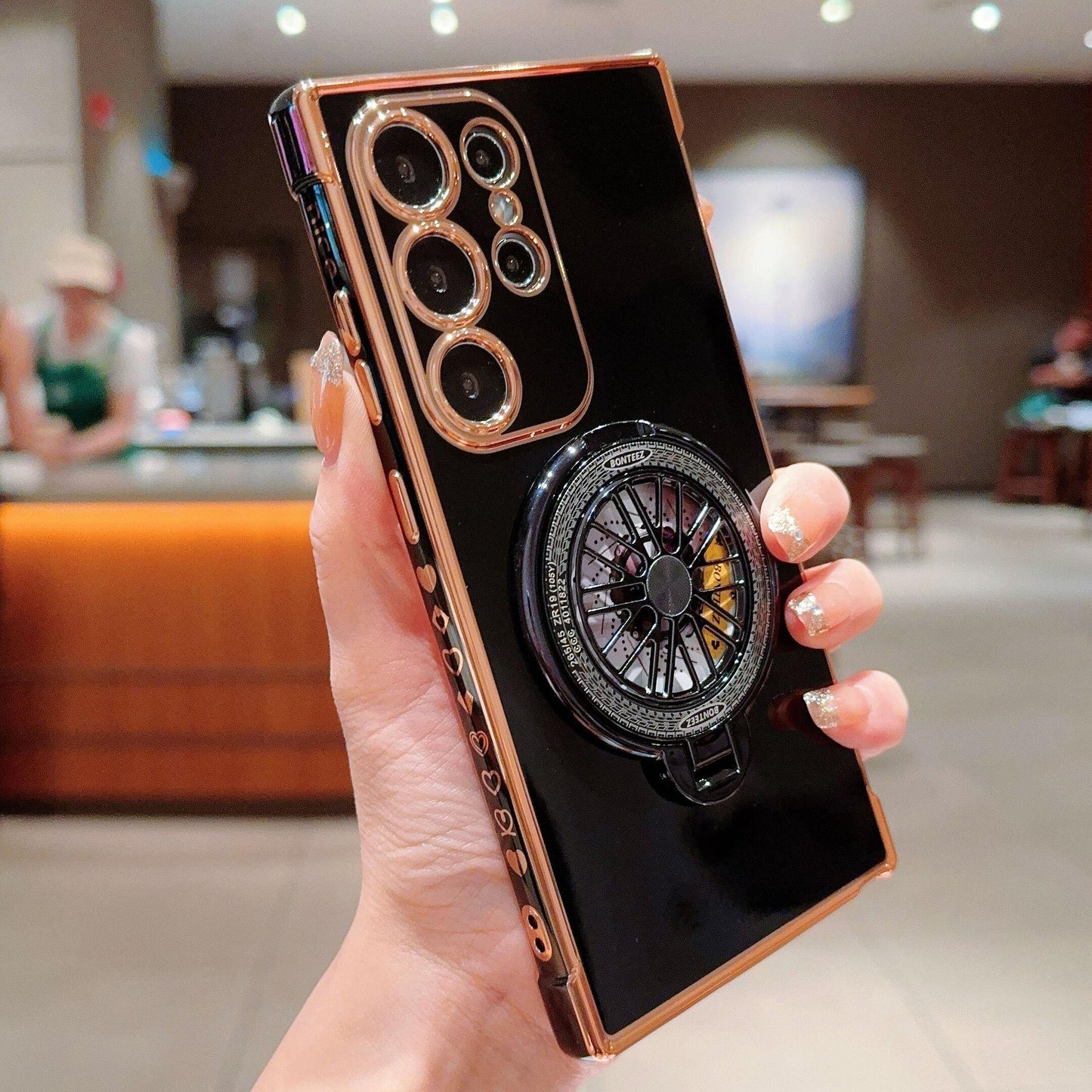 Plating Love Heart TPU Phone Case with Metal Rotating Magnetic Kickstand For Samsung S25Ultra S24 S23 S22 S21 Shockproof Support Wireless Charging Soft Full Cover