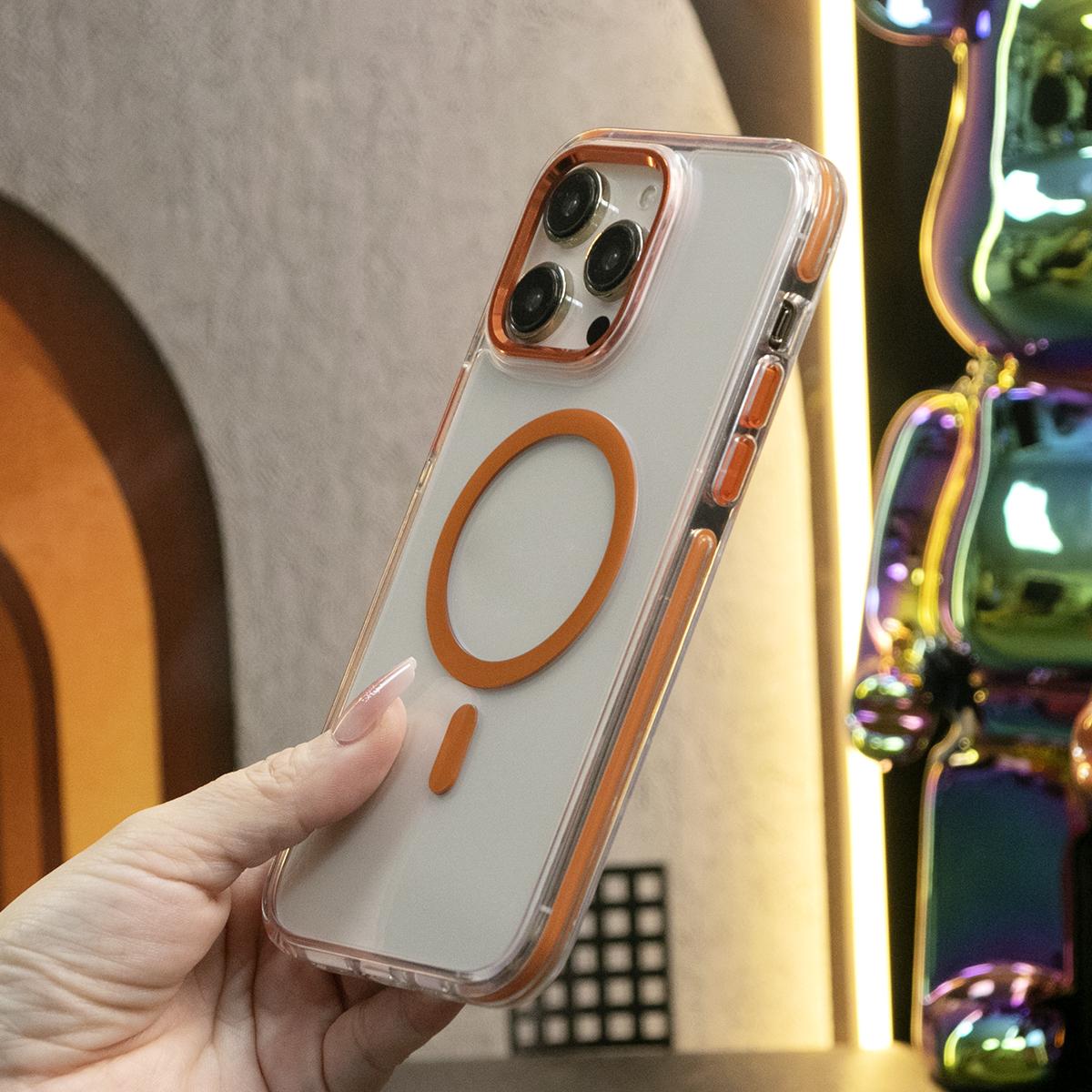 Two-tone High Definition Acrylic Magnetic For Magsafe Wireless Charging Case For iPhone 16 15 14 13 12 11 Pro Max Shockproof Clear Metal Camera Frame Hard Cover