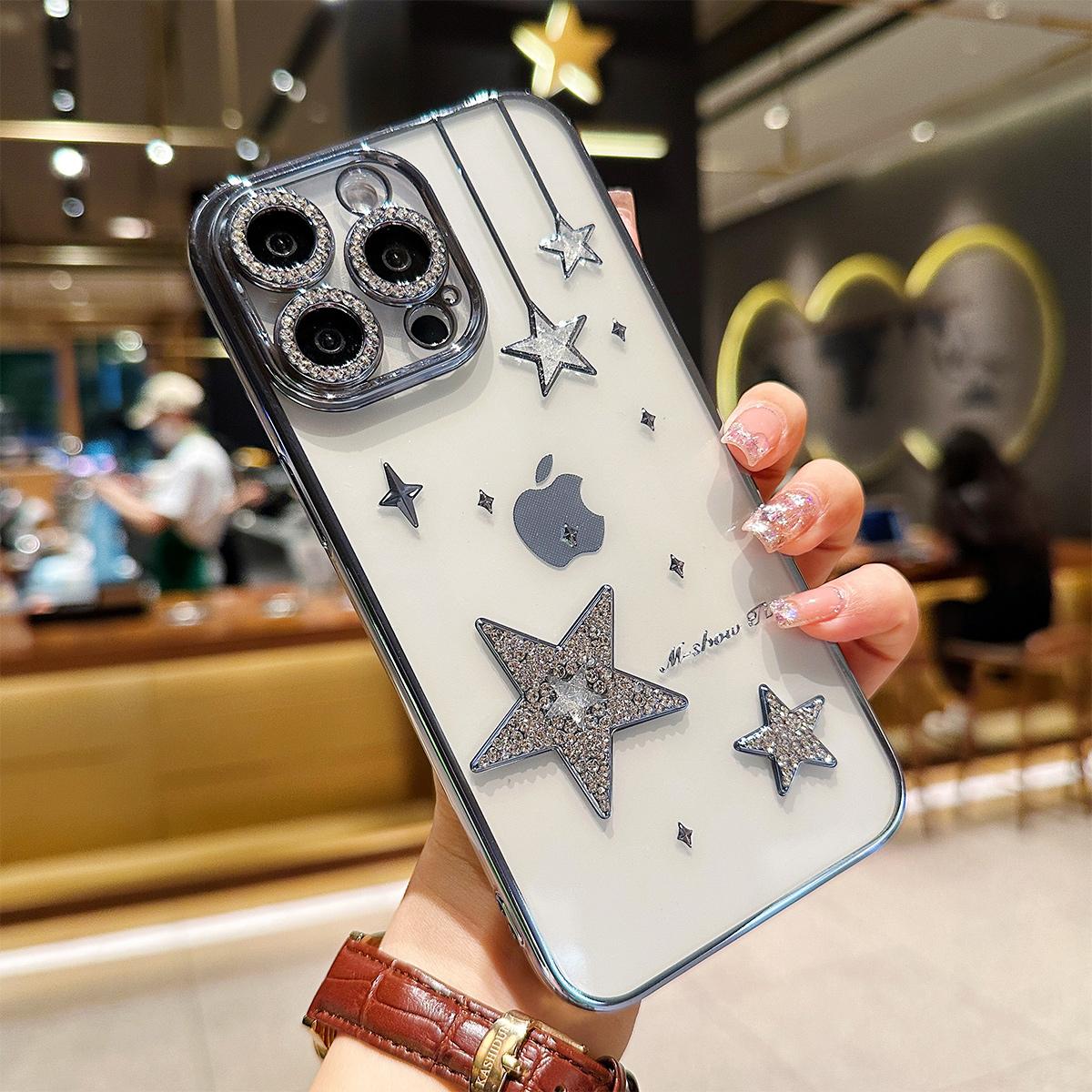 For iPhone 11 12 13 14 15 Pro Max Luxuxy Unique Diamond Star Soft Phone Case Cover