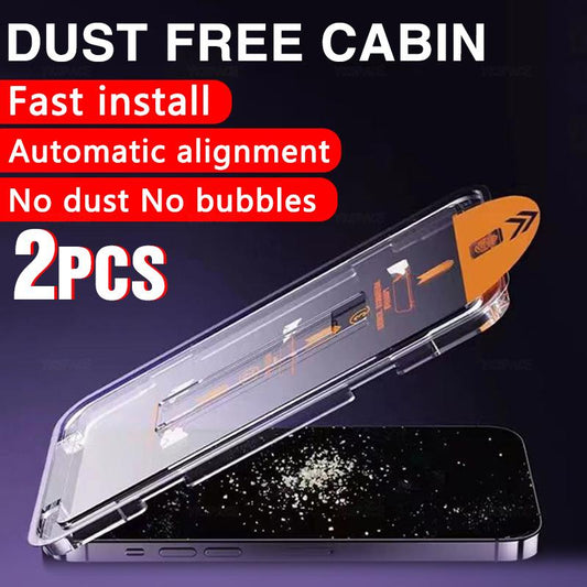 2Pcs Alignment Mount Dust Free Kit HD Clear 9H Tempered Glass For iPhone 16 15 14 Plus 13 12 11 Pro XS Max XR Screen Protector