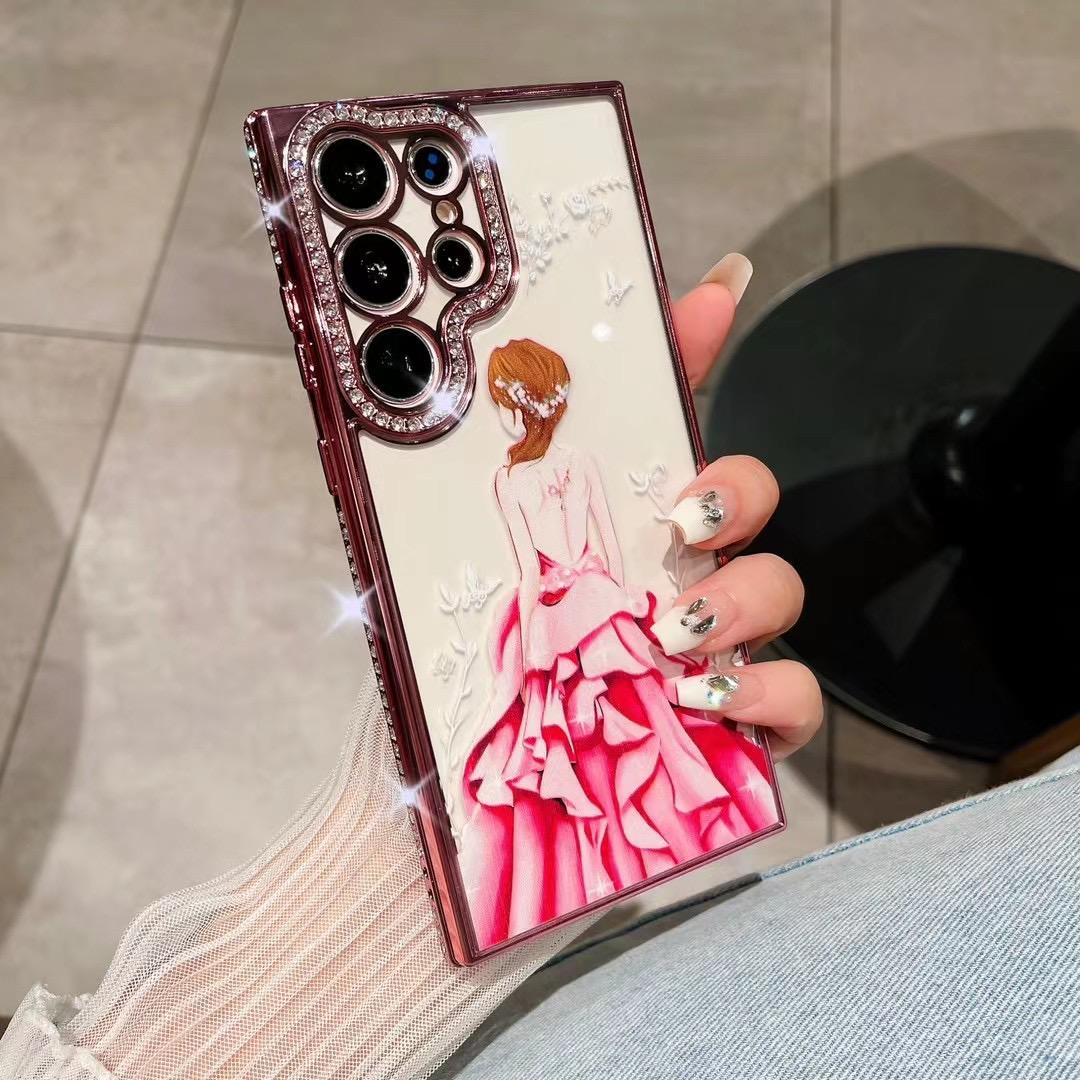 For Samsung S24 S23 S22 Plus Ultra Case, Rhinestone Goddess Glitter Luxury Elegant Plating Case Camera Protection Shockproof Hard Cover