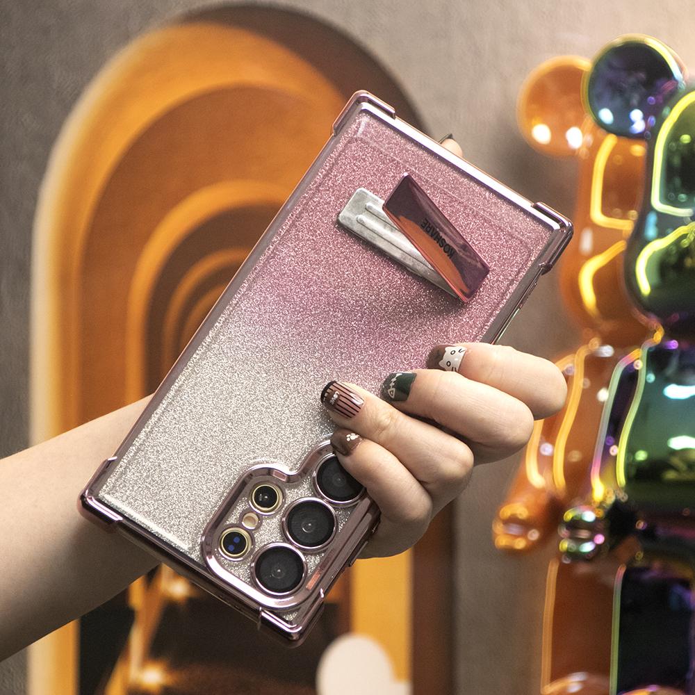 Gradient Plating Four Corners Thin Kickstand Phone Case for Samsung S25Ultra S25 S24 S23 S22 S21 Note20 A53 A54 A55 Hard Acrylic Bumper Full Cover