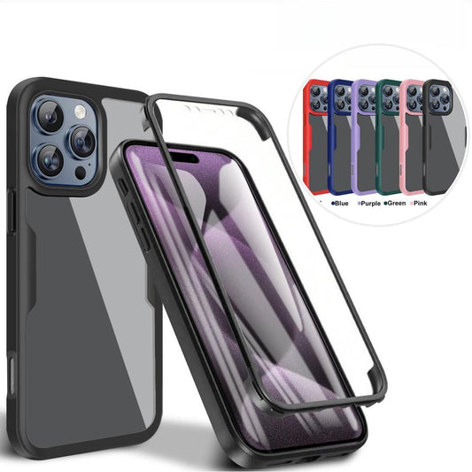 For iPhone 16E 16ProMax 16 15 14 13 Phone Case, Double Side 360 Full Protection, HD PET Screen Protector Acrylic Shockproof Hand Feel Hard Full Cover