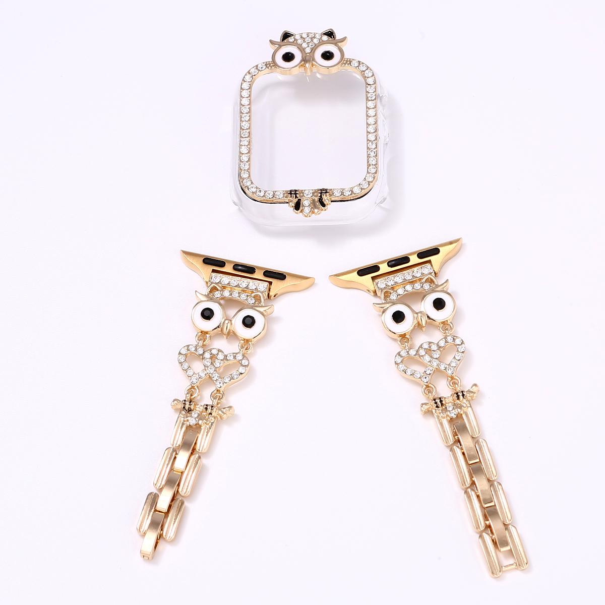 Diamond Owl Chain and Watch Case for Apple Watch 44mm Band 45 42 38 41 Ultra 49mm Link Bracelet for IWatch Series 9 8 7 6 SE 5 4