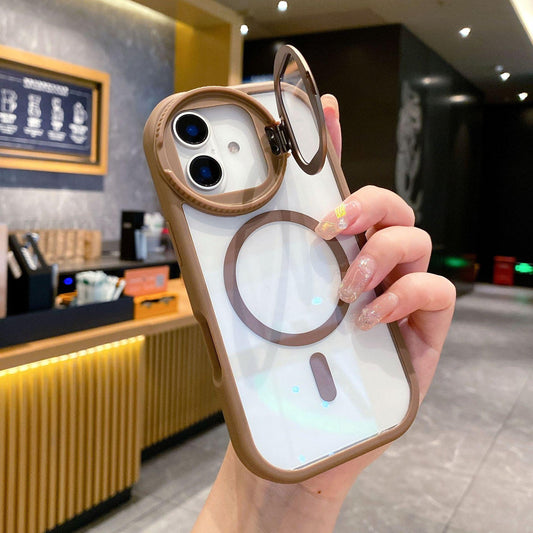 For iPhone 16ProMax 15 14 13 12 Pro Max Phone Case With Camera Kickstand, Clear Magnetic Acrylic Built-in Camera Protector Support Wireless Charging Anti-Fall Bumper Hard Full Cover