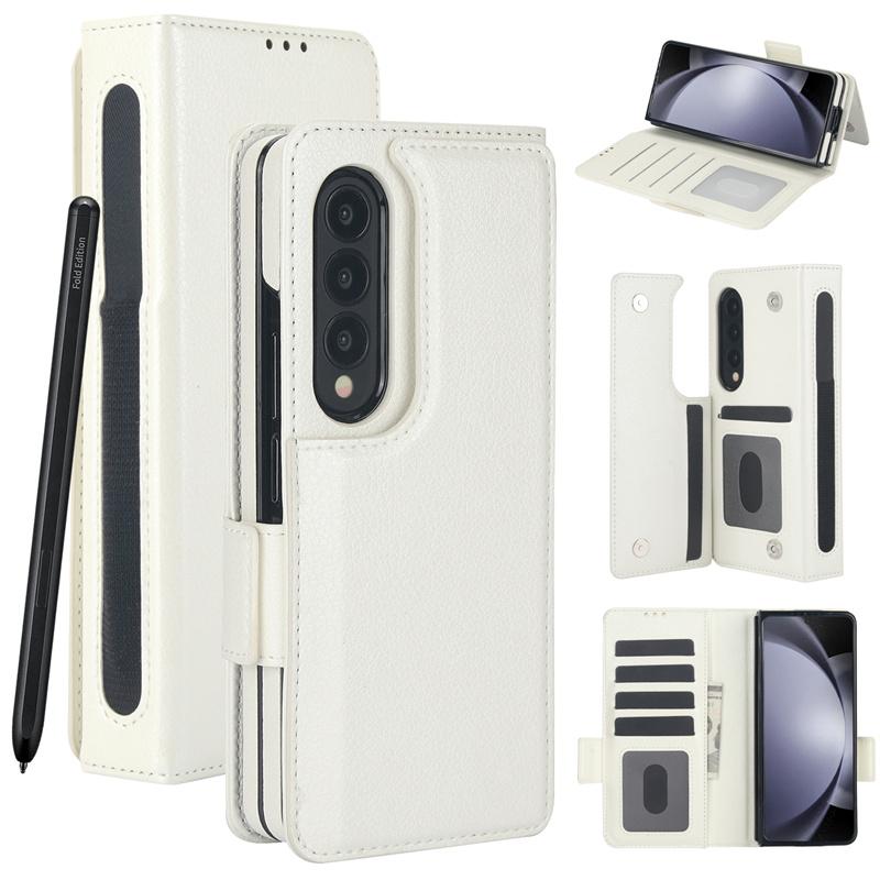 For Samsung Z Fold 6 Leather Foldable Card Insert Pen Slot Phone Case For Galaxy Z Fold 5 Z Fold 3 4 Flip MultiFunctional Stand