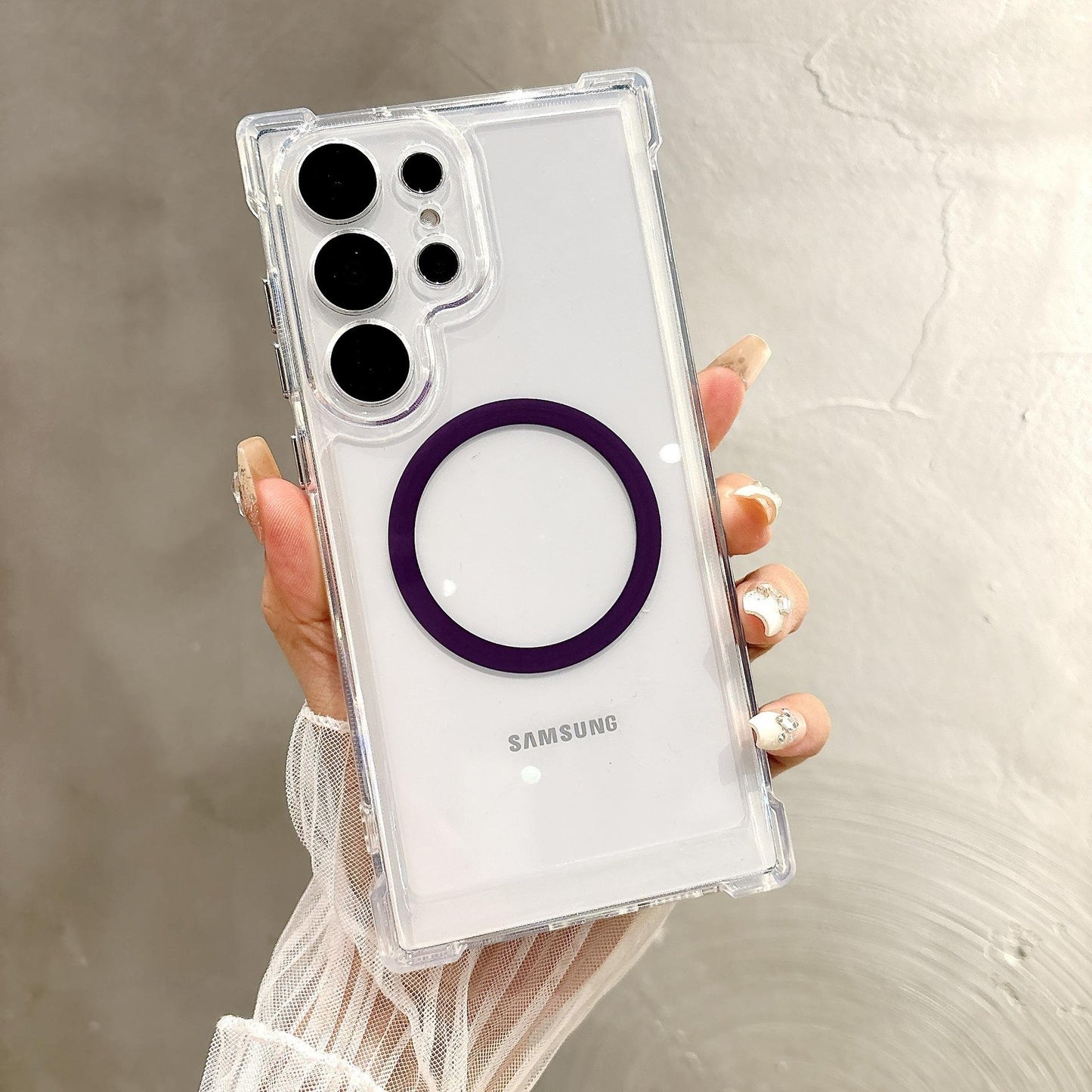 Acrylic Transparent Magnetic High Protection Four Corner Shockproof Phone Case For Samsung S25Ultra S25 S24 S23 S22 S21 Not Yellowing Clear Hard Full Cover