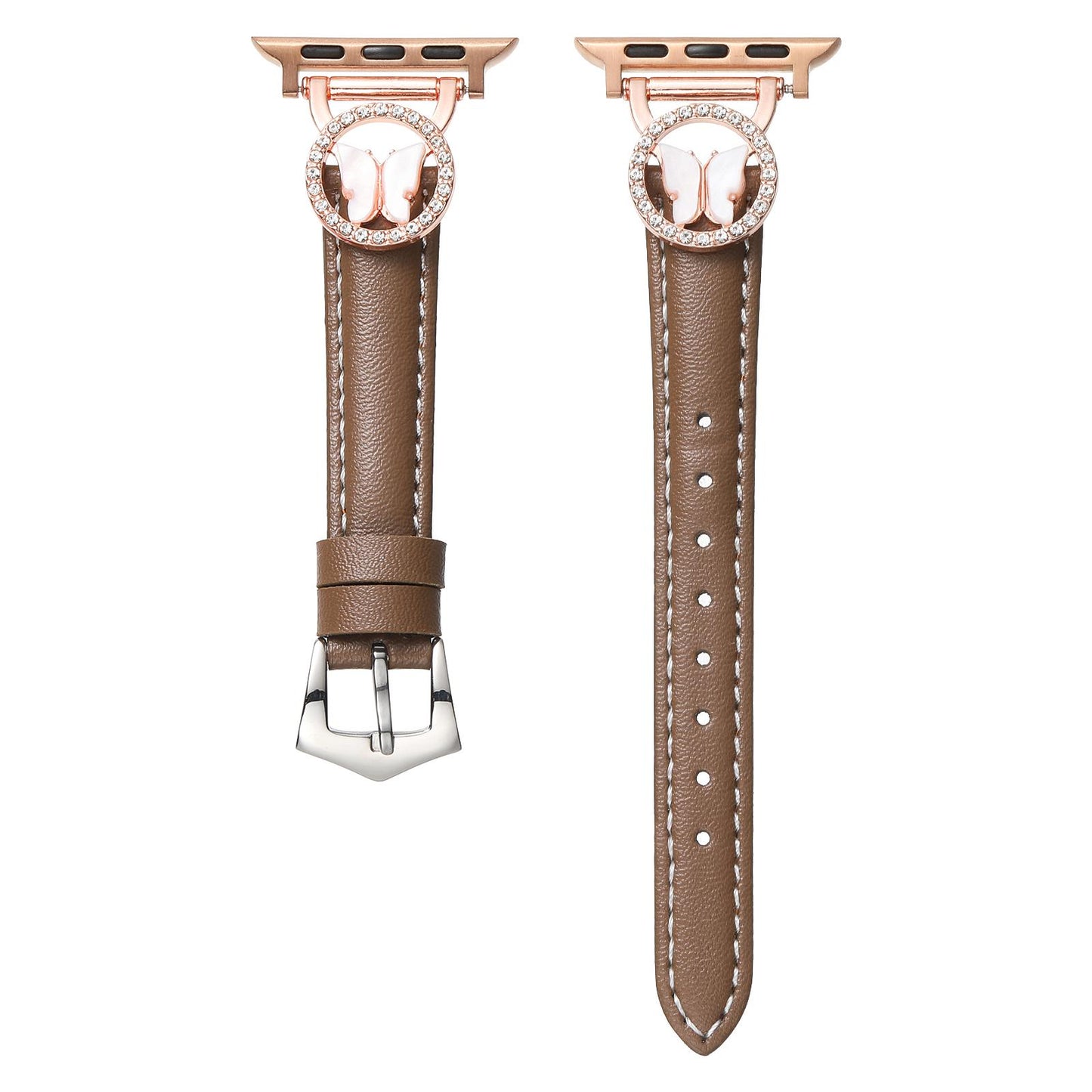 Bling Butterfly Stitching Leather Metal Strap for Apple Watch 44mm Band 45 42 38 41 Ultra 49mm Link Bracelet for IWatch Series 9 8 7 6 SE 5 4