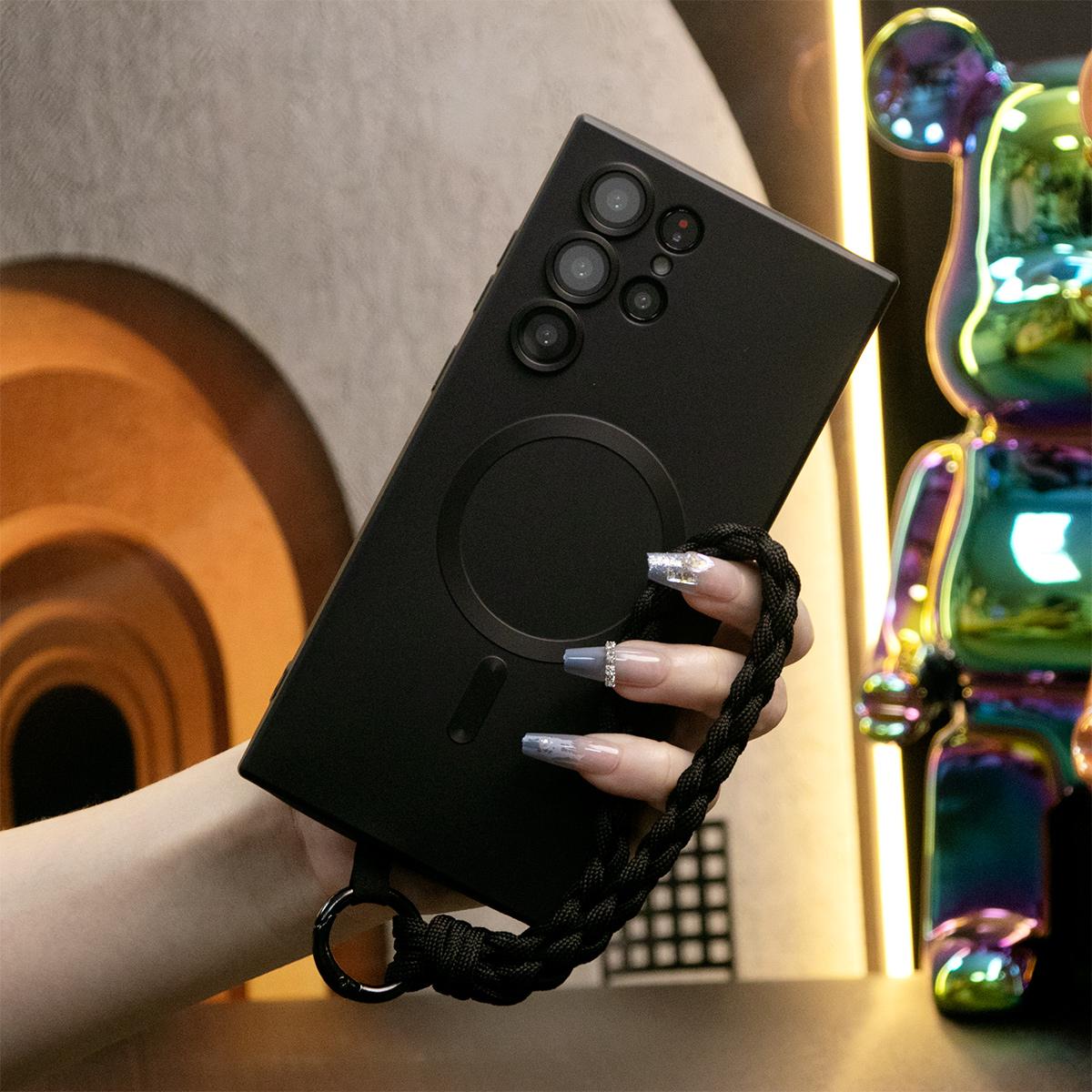For Samsung A14 A15 A16 A24 A25 A26 A34 A35 A36 A54 A55 A56 A05 A05S A06 Phone Case, Metallic Paint Magnetic Soft Glossy Slim, Full Camera Soft Cover With Woven Wristband