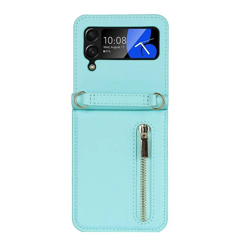 for Samsung Galaxy Z Flip 6 4 5 Z Flip 3 Case Luxury Card Slot Phone Holder Zipper Wallet Crossbody Cover Folding Case Coque