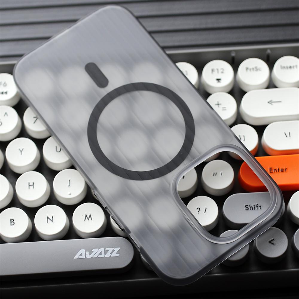 Corrugated Pattern Glacier Matte Magnetic Wireless Charge Case For MagSafe For iPhone 16 15 14 13 Pro Max Transparent Hard PC Cover