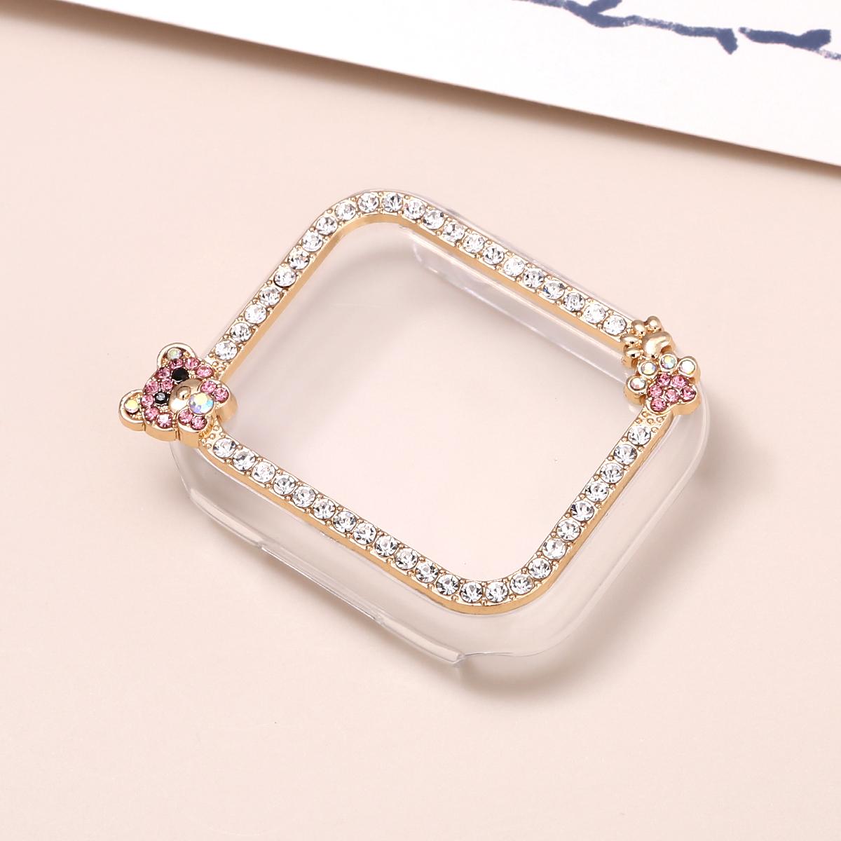 Diamond Bear Chain and Watch Case for Apple Watch 44mm Band 45 42 38 41 Ultra 49mm Link Bracelet for IWatch Series 9 8 7 6 SE 5 4