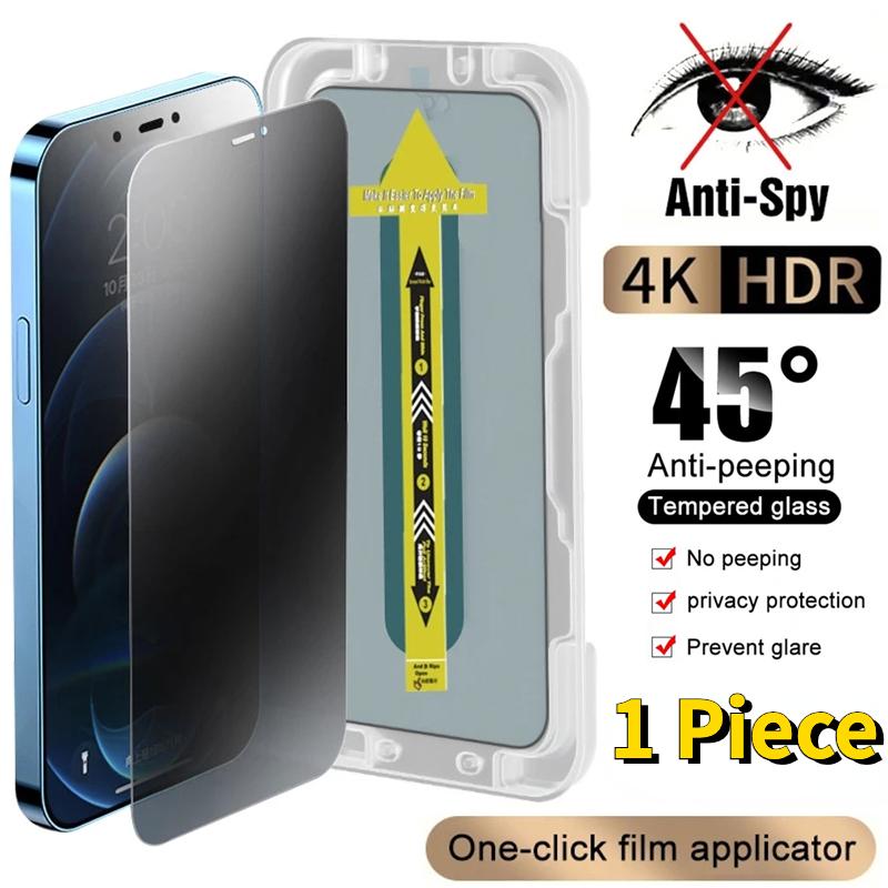 Full Cover One-click Installation Anti-Spy Glass for iPhone 16 15 14 13 12 11 Pro Max X XR XSMax Privacy Screen Protectors