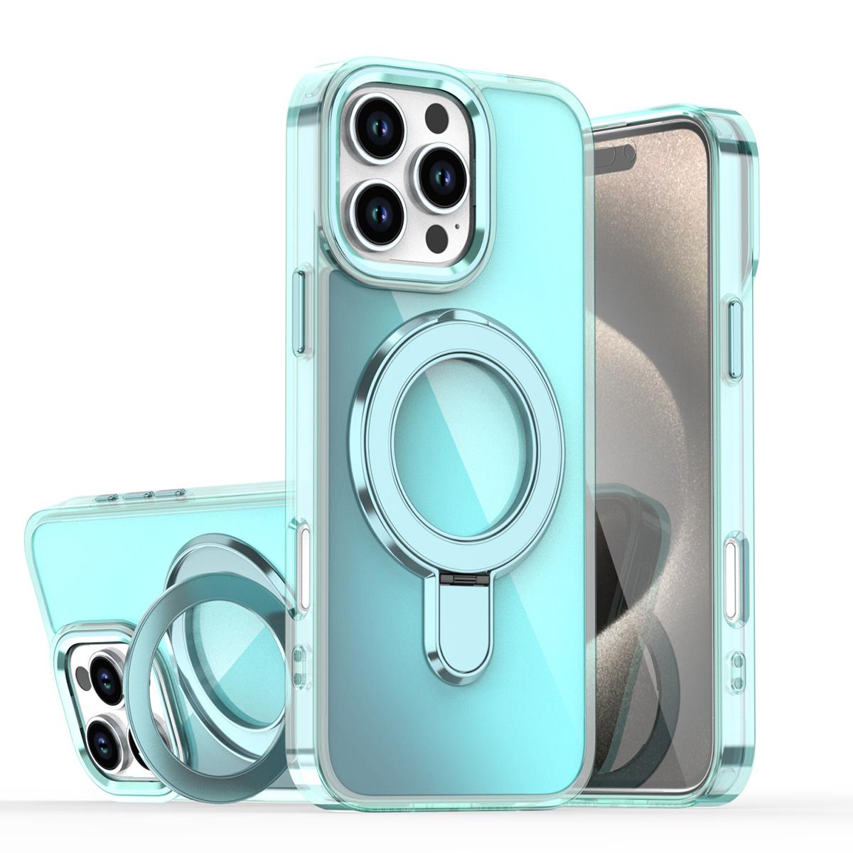 Colorful Laser Magnetic Bracket Large Hole Phone Case For iPhone 16 15 14 13 12 Pro Max MagSafe Sparkling Color Back Cover