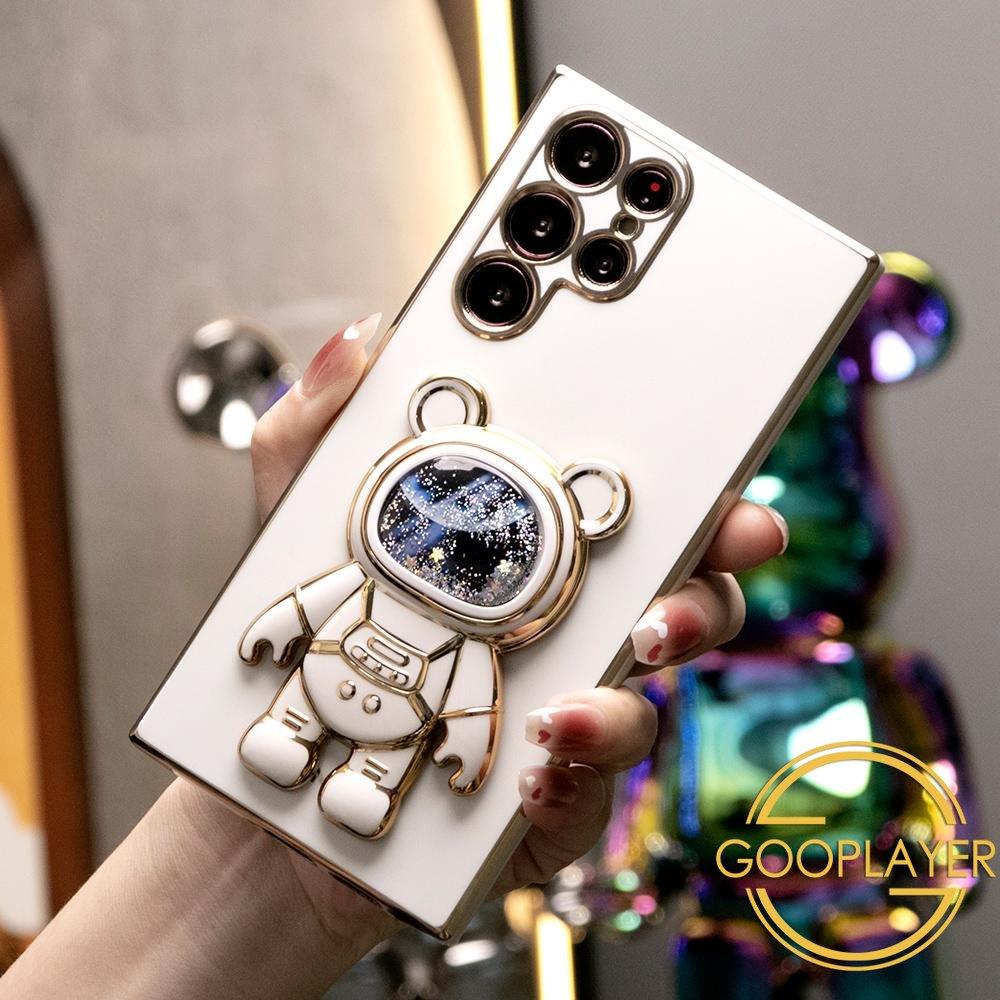 Quicksand Bear Stand Plating Phone Case For Samsung S25 S24 S23 S22 S21 Note20