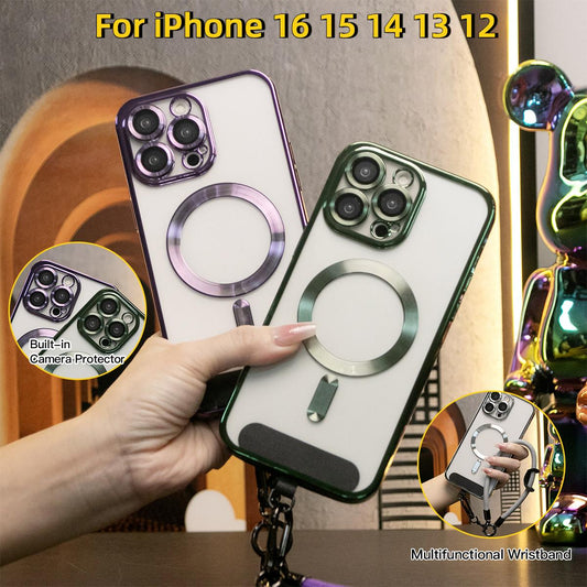 Clear Magnetic Soft Case With Multifunctional Climbing Rope For iPhone 16 15 14 13 12 11 Pro Max